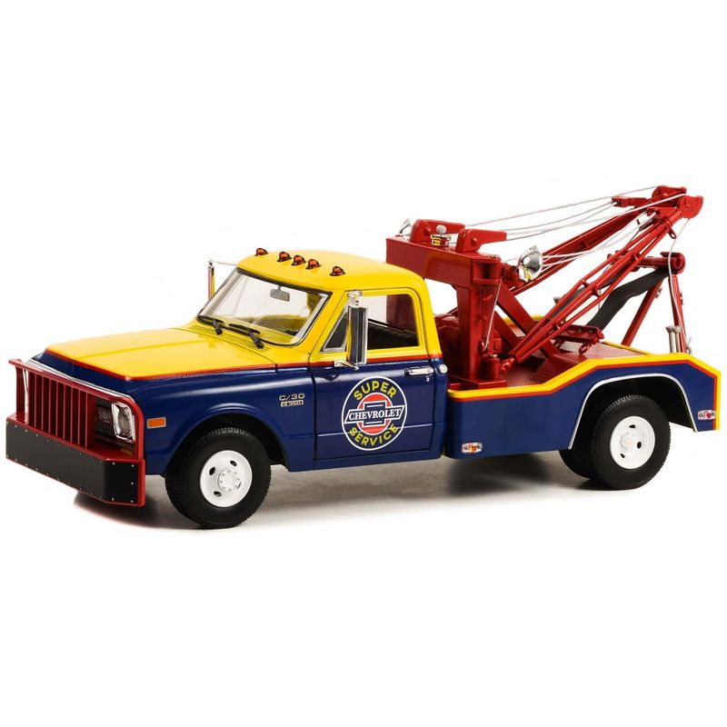 1969 Chevrolet C-30 Dually Wrecker Tow Truck "Chevrolet Super Service" Yellow and Blue 1/18 Diecast Car Model by Greenlight, 2 of 4