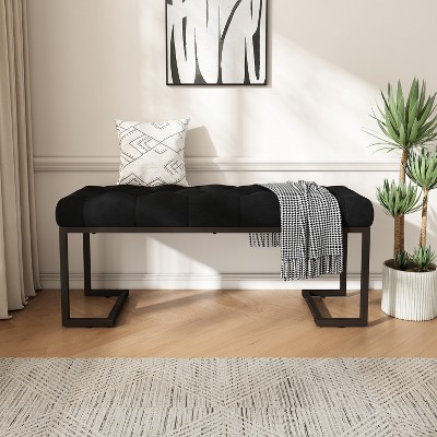 TiramisuBest Ottoman Bench - Light Grey Fabric Entryway Bench, 47.25"L x 17.5"W x 16.5"H