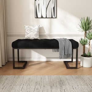 TiramisuBest Ottoman Bench - Light Grey Fabric Entryway Bench, 47.25"L x 17.5"W x 16.5"H - 1 of 4