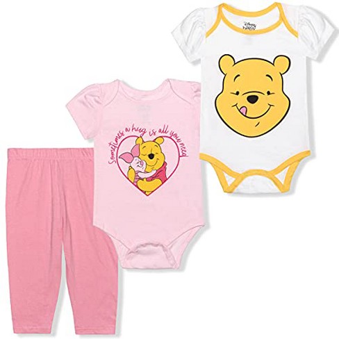 Disney Girl's 3-pack Winnie The Pooh Graphic Baby Bodysuit Creepers And Legging Set For Infant : Target