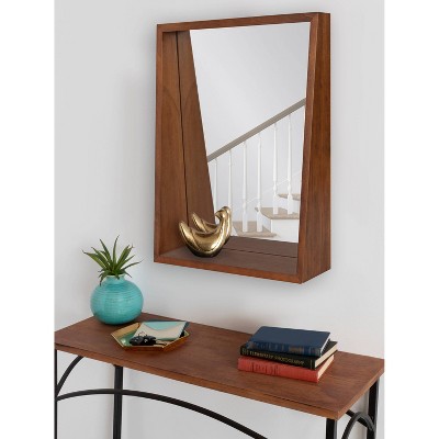 Hutton Mid-Century Modern Walnut Brown Wood Framed Mirror with Shelf