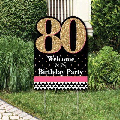 Big Dot of Happiness Chic 80th Birthday - Pink, Black and Gold - Party Decorations - Birthday Party Welcome Yard Sign