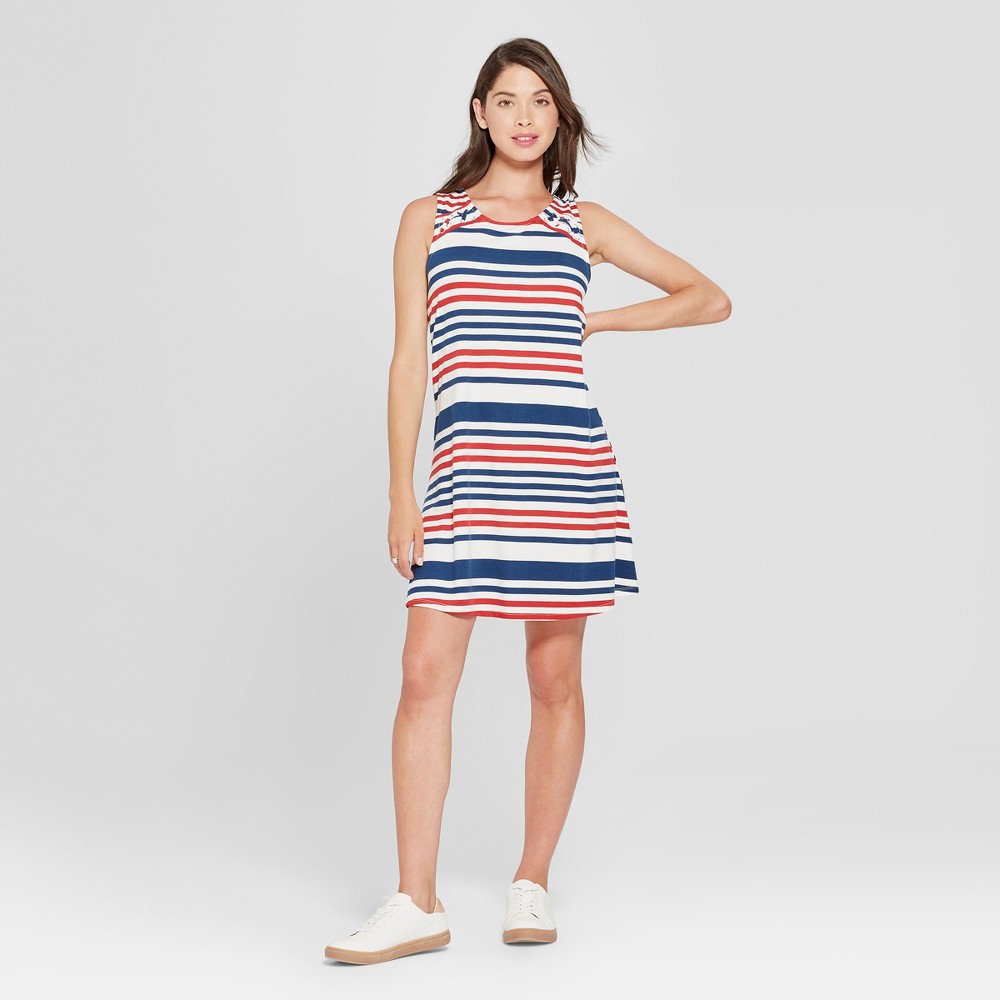 Women's Striped Lace-Up Detail Dress - 3Hearts (Juniors') Red M, Size: Small, White Red was $24.98 now $9.99 (60.0% off)