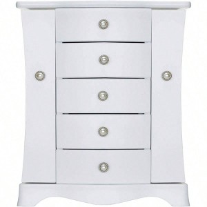 Solid Wood Jewelry Box with 4 Drawers, Necklace Carousel Large Mirror - 1 of 4