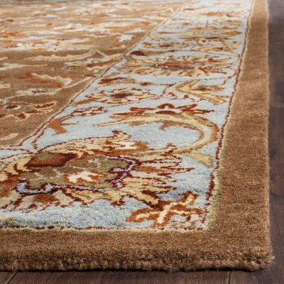 Beige and Blue Hand-Tufted Wool Runner Rug