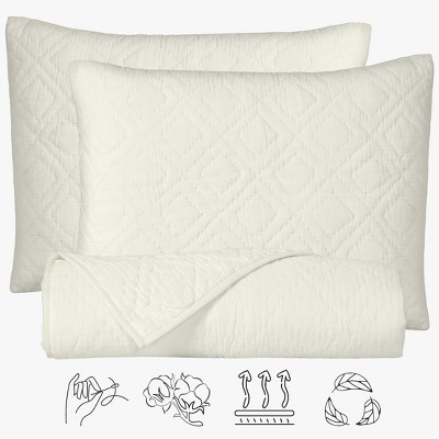 Ivory Diamond Pattern Hand-Quilted Full Cotton Quilt Set