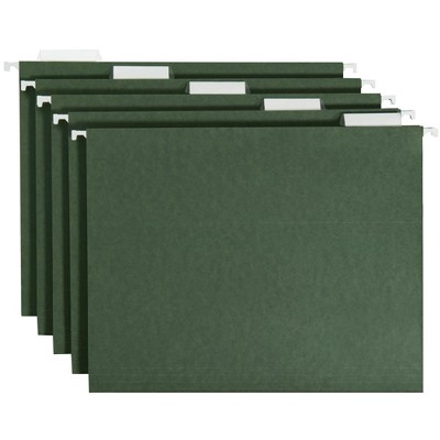 Smead Vinyl Tab/Mediumweight Stock 1/5 Cut Hanging Folder, Letter, 2 Inch Expansion, Standard Green, pk of 25
