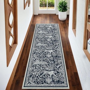 Washable Runner Rug, Modern Tiger Woodcut Hallway Runner, Thin Low Pile Foldable Carpet with Non-Slip Rubber Backing for Kitchen - 1 of 4