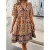 Womens Summer Dress Color Block Floral Print V Neck Midi Dress - 3 of 4