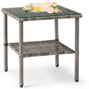 VINGLI Outdoor Wicker Side Table Patio Side Tables for Outside, Tempered Glass Top Wicker Table with Storage End Table for Patio Balcony Porch Deck - 1 of 4