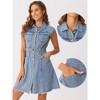 Allegra K Women's Denim Button Down Lapel Belted A-line Tank Dress - 2 of 4