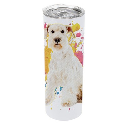 100 North 20 Ounce Stainless Steel On the Go Travel Tumbler With Push Top Lid, Schnauzer Dog Paint Splatter