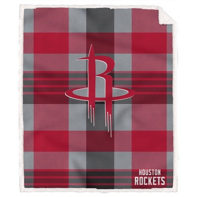 NBA Houston Rockets Plaid Steel Royal Plush Faux Shearling Blanket