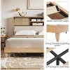 Rattan Bed Frame with Headboard, Charging Station & Storage Shelves, Boho Rattan Bed with Sliding Barn Door, Silent Slats & No Box Spring Needed - 3 of 4