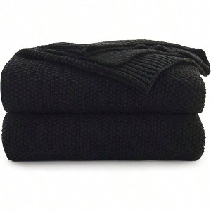 Black Cotton Cable Knit Throw Blanket, 60x80 Inch, 3.4lbs, Lightweight Home Decor with Laundering Bag - 1 of 4