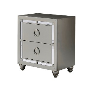 Vynxaria Silver Nightstand, Mirror Accents, Spacious Drawers, Bun Foot, Center Metal Glide - 1 of 4