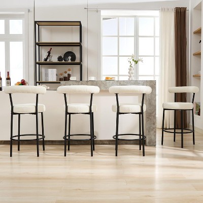 DYHOME Bar Stools Set of 4, 28 Inches Counter Height Bar Stools with Curved Back, Modern Upholstered Fabric Tall Barstools for Kitchen Island, Cafe