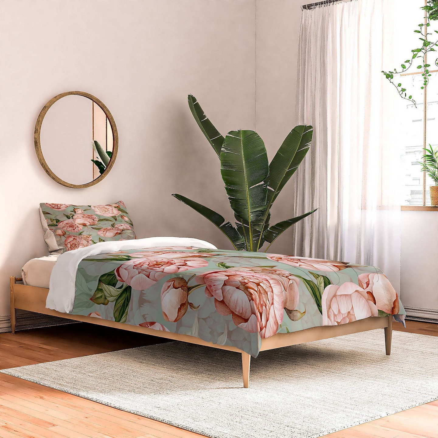 Комплект с одеялом Deny Designs Queen UtArt Peach Peonies Watercolor Pattern Poly Comforter Set, цвет: Персиковый — фото 1