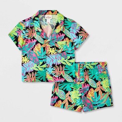 Image of Baby Boys' Notch Collar Top & Bottom Set - Cat & Jack™ Green Newborn