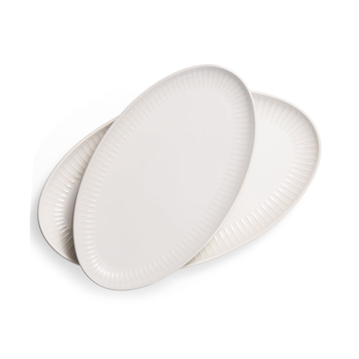 Kook Serving Dishes, Oval Shape, Ribbed Rim, Large/Small, Set of 2, Powder White