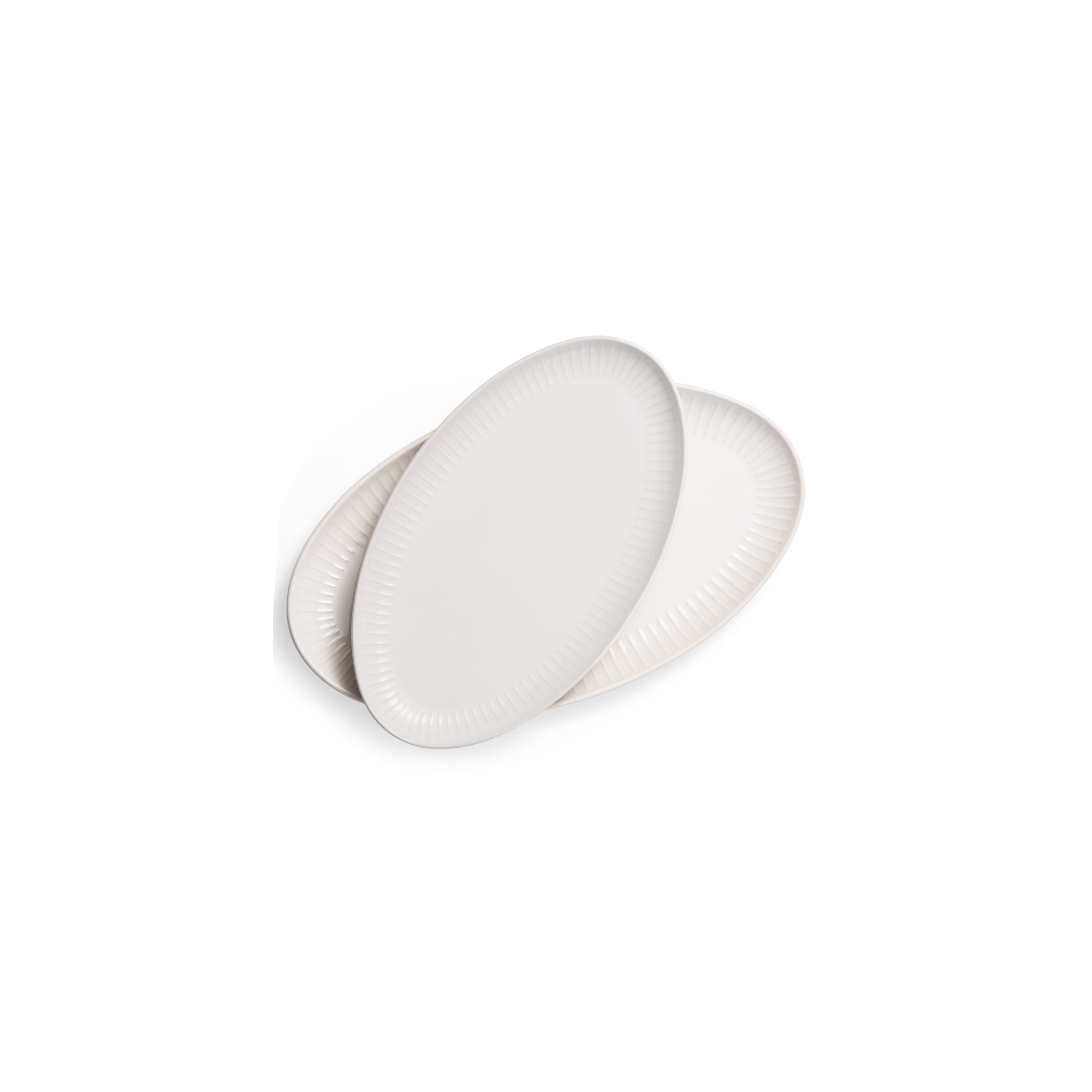 Kook Serving Dishes, Oval Shape, Ribbed Rim, Large/Small, Set of 2, Powder White