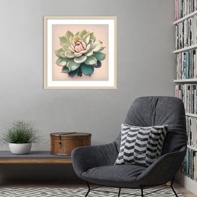 Echeveria Succulent Earth Tones Lithograph Wall Art Print in Wood Frame