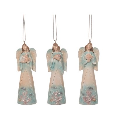 Transpac Resin Coastal Angel Ornament Set of 3 Christmas Home Decorations