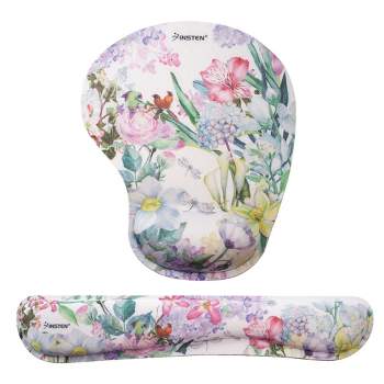 Insten Floral Mouse Pad with Wrist Support and Keyboard Wrist Rest, Ergonomic, Easy Typing, Memory Foam For Gaming Office, Arc L