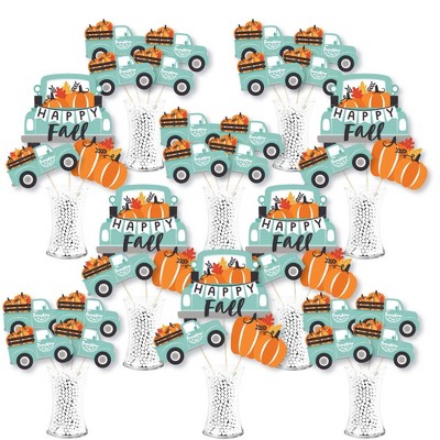 Big Dot of Happiness Happy Fall Truck - Harvest Pumpkin Party Centerpiece Sticks - Showstopper Table Toppers - 35 Pieces