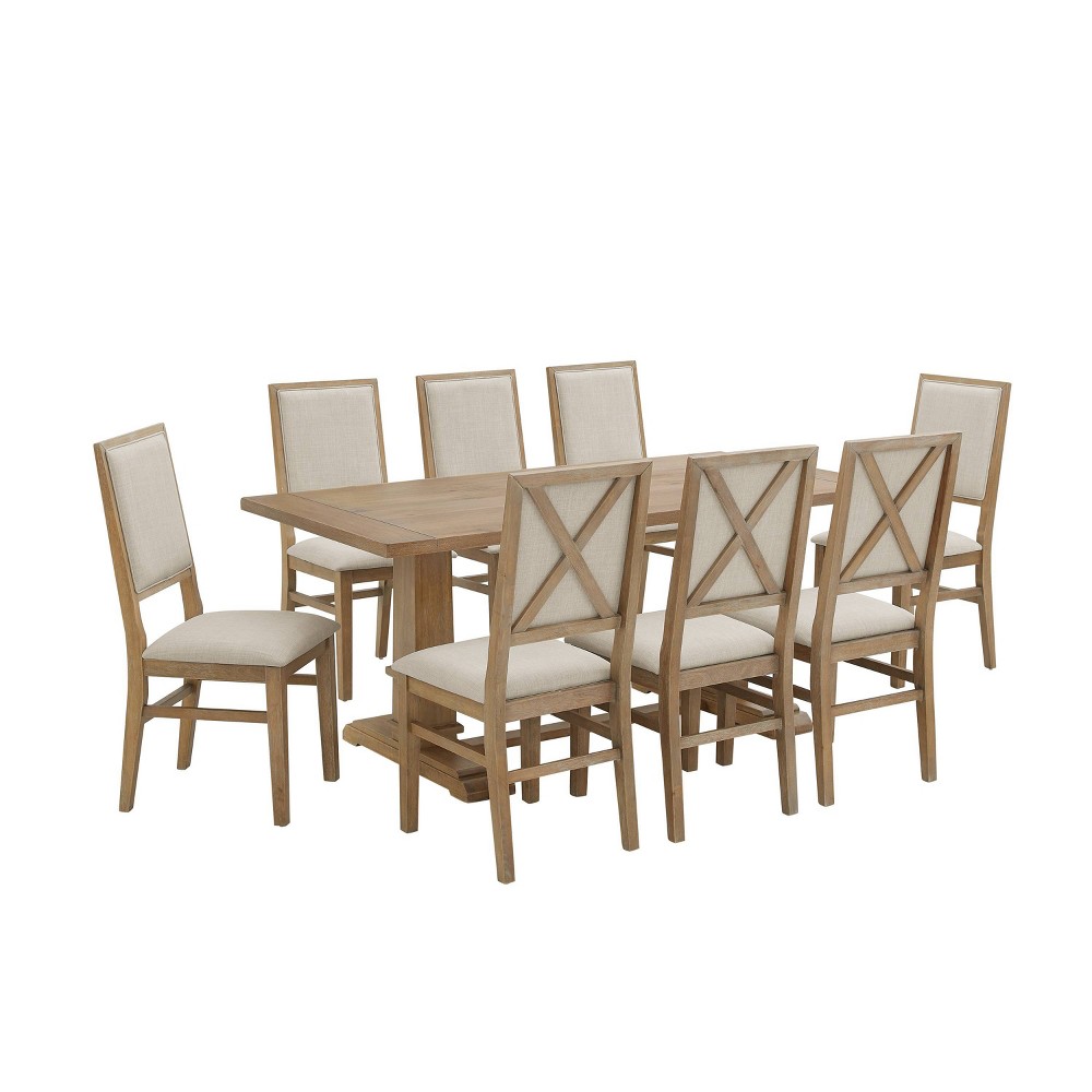 Photos - Dining Table Crosley 9pc Joanna Dining Set with 8 Upholstered Back Chairs Rustic Brown - Crosle 