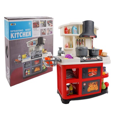 Topteng 52Pcs Plastic Tableware Kitchen Set With Faucet Water Spray Function Kid Toy