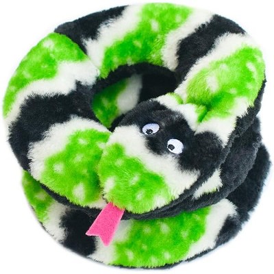 ZippyPaws Snake No Stuffing Plush Dog Toy (Green, Rattlesnake (5 squeakers))