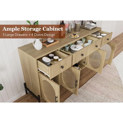 Natural Oak 62" Sideboard Buffet Cabinet with Acrylic Doors