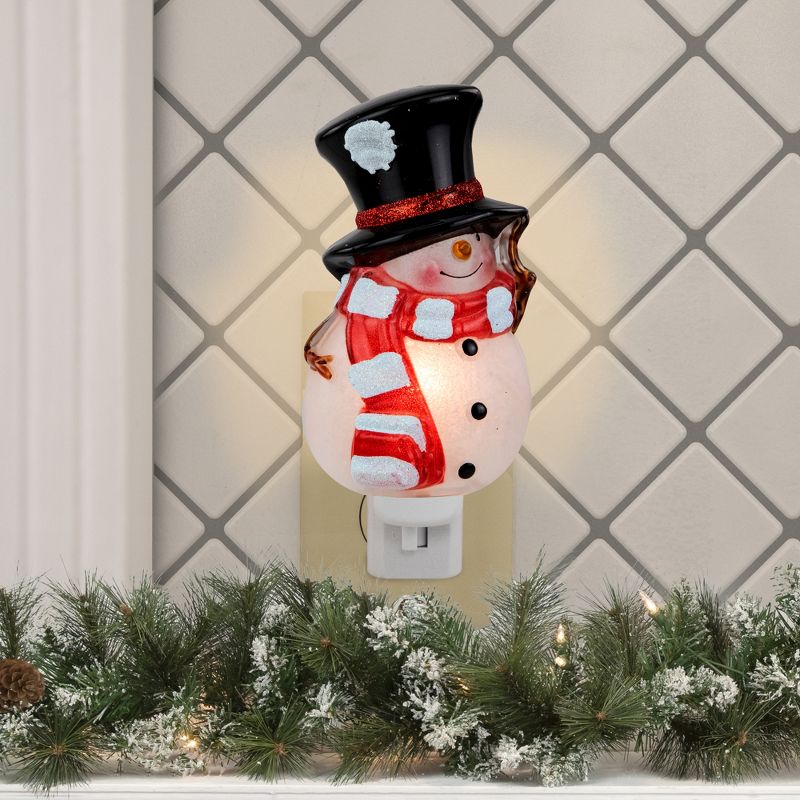 Northlight 6.5" White and Red Snowman in Black Top Hat Christmas Night Light, 2 of 6