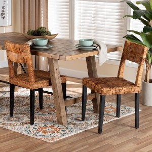 bali & pari Manrico Wood and Natural Rattan Dining Chair Dark Brown/Natural Brown: Bohemian Style, Geometric Weave, No Assembly Required - 1 of 4
