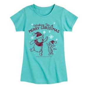 Girls' - Winnie the Pooh - Pooh & Piglet Wishing for a Merry Christmas Fitted Short Sleeve Graphic T-Shirt - 1 of 4