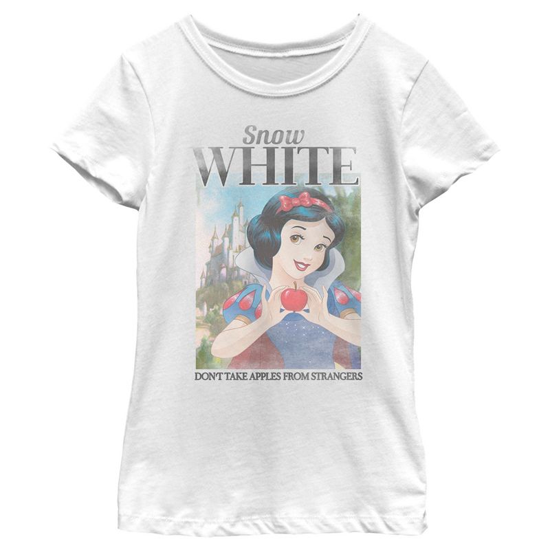Girl's Snow White and the Seven Dwarves Don't Take Apples From Strangers Poster T-Shirt, 1 of 5