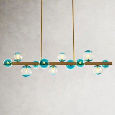 Rennnsan Zephivon 44" W 12 - Light Liner Bubble Ombre Glass Modern Dimmable Kitchen Island Pendant in Gold