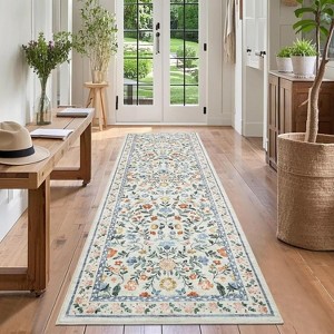 Washable Modern Printed Rug Non Slip Low Pile Rug Soft Floral Throw Floor Cover Foldable Indoor Carpet for Living Room Bedroom Playroom Nursery - 1 of 4