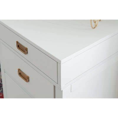 48" White Campaign Style Desk with Gold Hardware and Storage