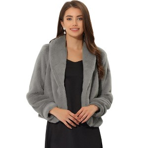 INSPIRE CHIC Women's Cropped Lapel Long Sleeve Fluffy Faux Fur Jackets - 1 of 4