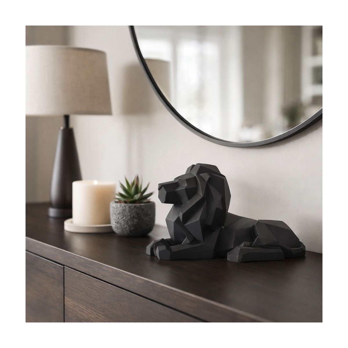 Modern Geometric Lion Figurine - Bold Resin Polyresin Sculpture - Sleek Abstract Animal Statue for Home, Office, Living Room & Desk Decor - 8" - thumbnail 4