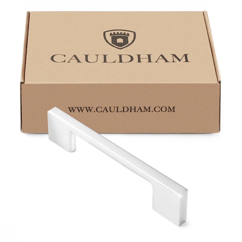 Cauldham Solid Kitchen Cabinet Pulls Handles (3-5/8" Hole Centers) - Modern Thin Profile Drawer/Door Hardware - Style M255 - Polished Chrome, 4 of 6
