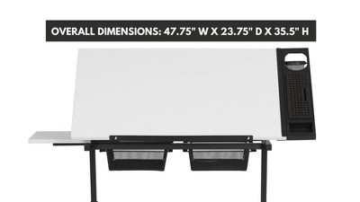 Adjustable White Metal Drafting Table with Storage Drawers