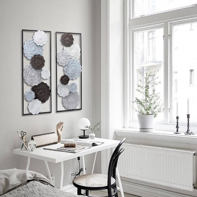 Large Black and Gray Metal Floral Wall Art Panels, Set of 2