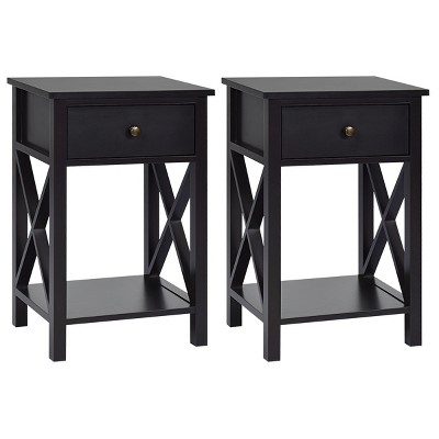 Tangkula 2-Piece X-Design Side End Table Multifunctional Nightstand with Drawer & Shelf Brown