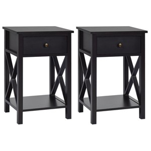 Tangkula 2-Piece X-Design Side End Table Multifunctional Nightstand with Drawer & Shelf Brown - 1 of 4