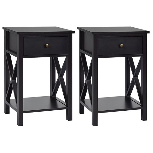 Tangkula 2-Piece X-Design Side End Table Multifunctional Nightstand with Drawer & Shelf Brown - image 1 of 4