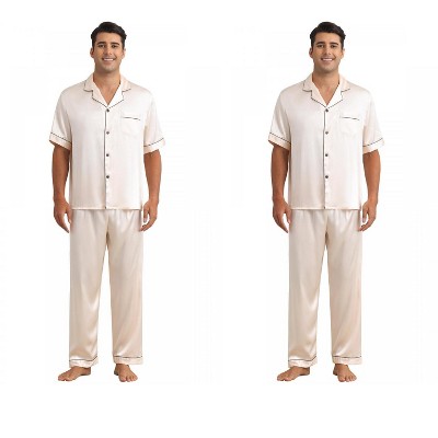 INSPIRE CHIC Men's 2 Pack Button Down Short Sleeve Satin Pajamas Sets