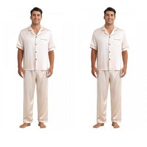 INSPIRE CHIC Men's 2 Pack Button Down Short Sleeve Satin Pajamas Sets - 1 of 4